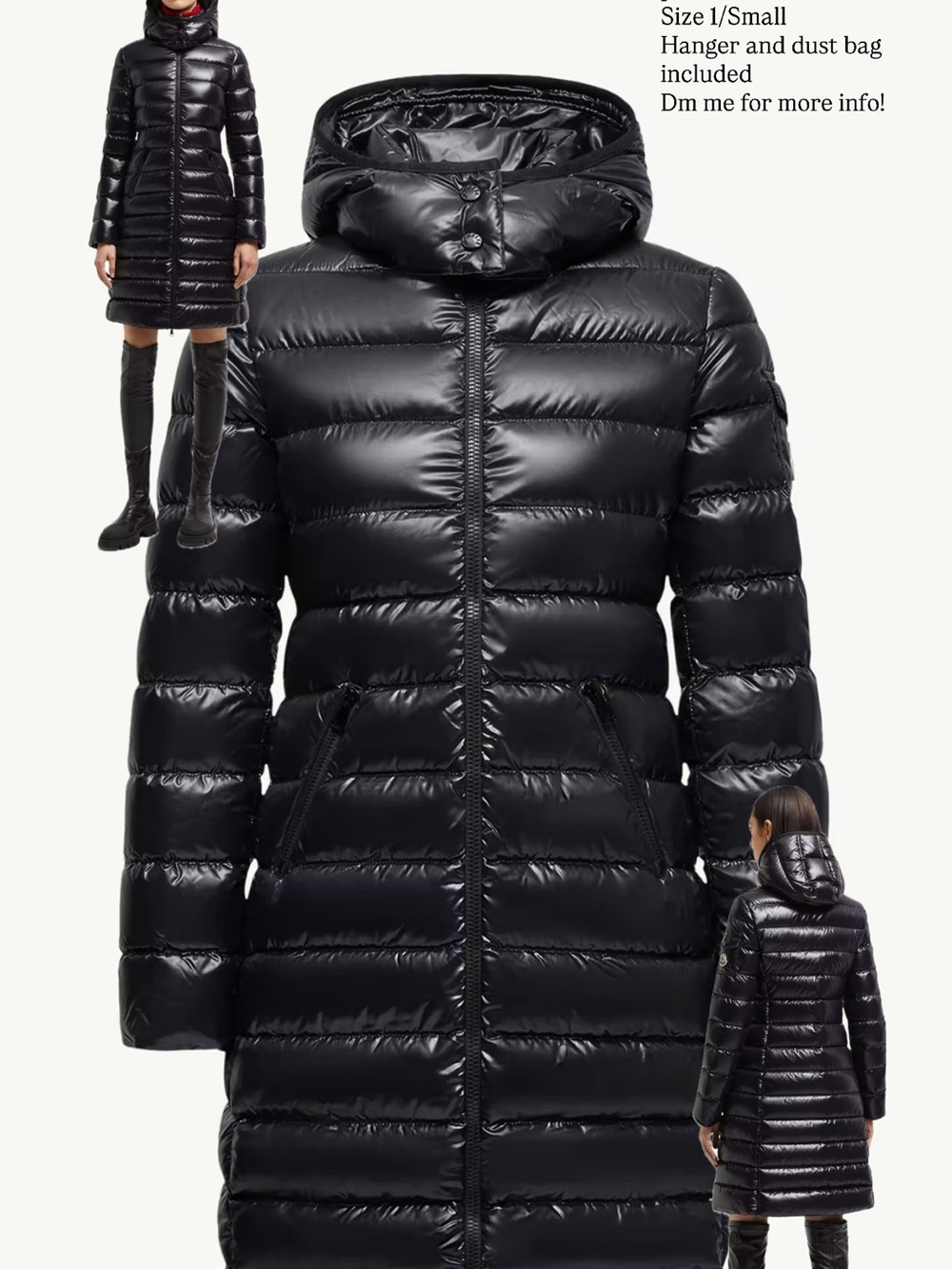 Moncler Women's Black Gloss Quilted Hooded Long Puffer Coat